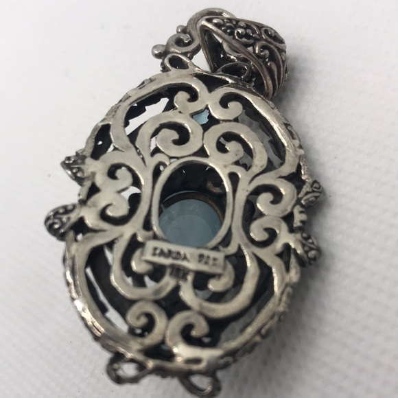 Vintage Sarda Artisan 18K Sterling silver Aquamarine and Blue Topaz Pendant - Picture 11 of 13